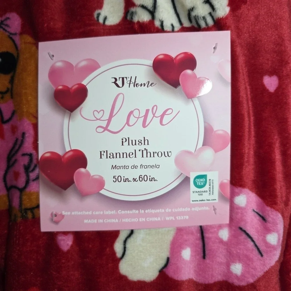 Love Valentine Dogs Plush Flannel Throw Blanket  50